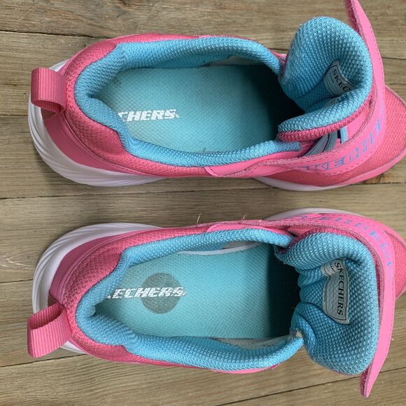 SKECHERS® Girls Size 4.0 Bounder Cool Cruise Sneaker Pink Blue Elastic Laces - Picture 7 of 9